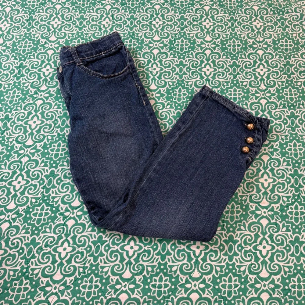 Gymboree Girls Size 8 Plus Blue Denim Jeans Button Tulip Hem Medium Wash Stretch